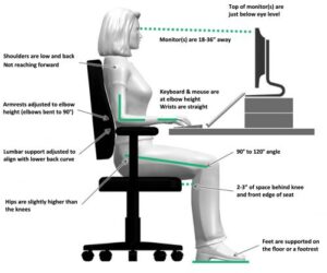 Proper working posture at ergonomic workstation