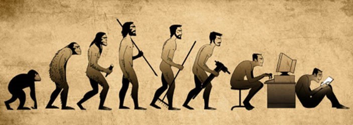 The evolution of man and technology, from ape to man in digital age discomfort