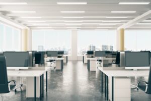 Open Office Space with excessive light brightness from LED lighting systems such that it would affect job performance
